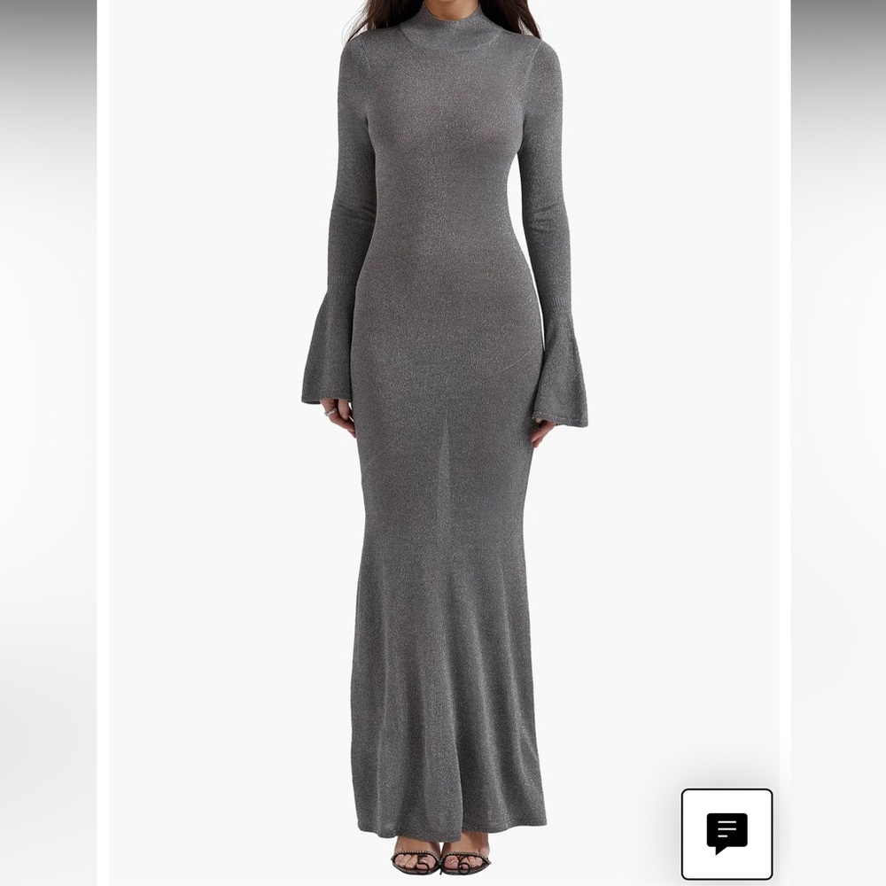 Elegant Gray Long Sleeve Dress